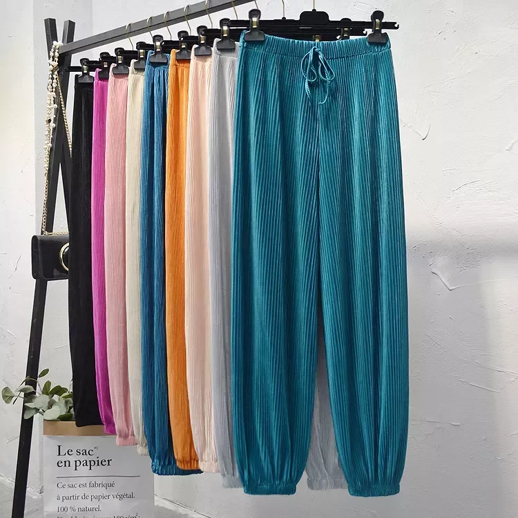 

Женские шифоновые плиссированные брюки, повседневные тонкие свободные брюки-фонарики с высокой талией, из вискозы, весна-лето 2022