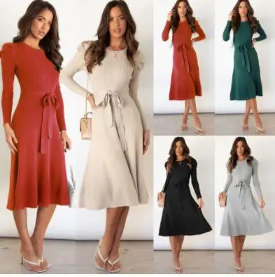 Women Knitted Skirt 2023 Spring Autumn Casual Slim Solid Sweater Lady Dress Long Sleeve Round Neck Belt Tie Waist A-line Dresses
Women Knitted Skirt 2023 Spring Autumn Casual Slim Solid Sweater Lady Dress Long Sleeve Round Neck Belt Tie Waist A-line Dresses