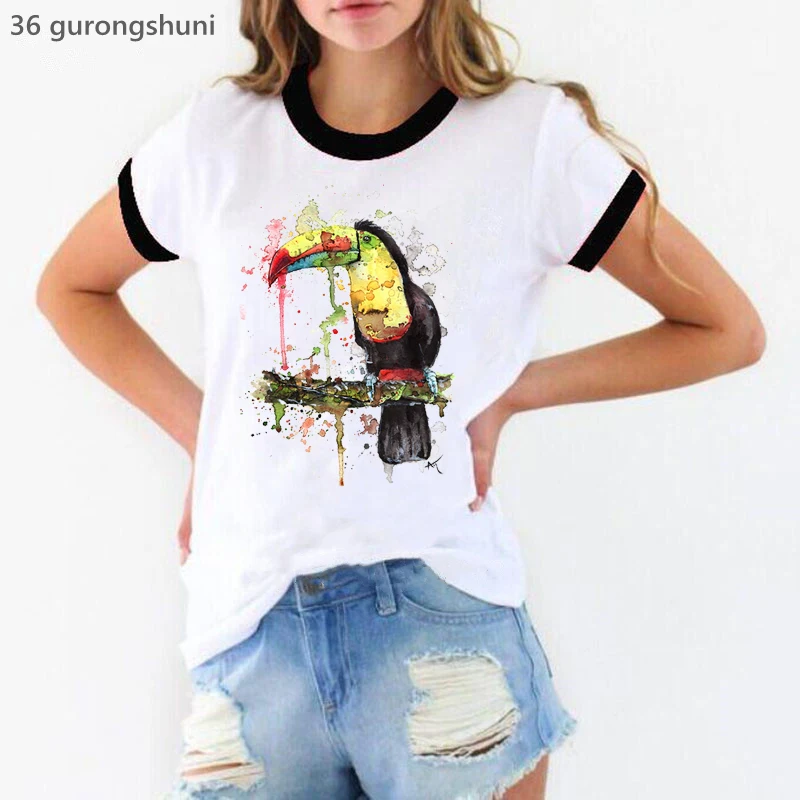 Watercolor Bird Portrait Print Tshirt Girls Cockatoo Toucan T Shirt Women'S Clothing Funny White T-Shirt Female Harajuku Shirt 
Watercolor Bird Portrait Print Tshirt Girls Cockatoo Toucan T Shirt Women'S Clothing Funny White T-Shirt Female Harajuku Shirt