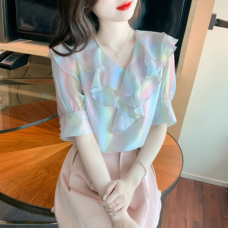 Chiffon Women's Blouse Slim Fit Summer Sexy Shirt Printing Short Sleeve Casual 2022 Top Fashion New Female Korean Clothing
Chiffon Women's Blouse Slim Fit Summer Sexy Shirt Printing Short Sleeve Casual 2022 Top Fashion New Female Korean Clothing