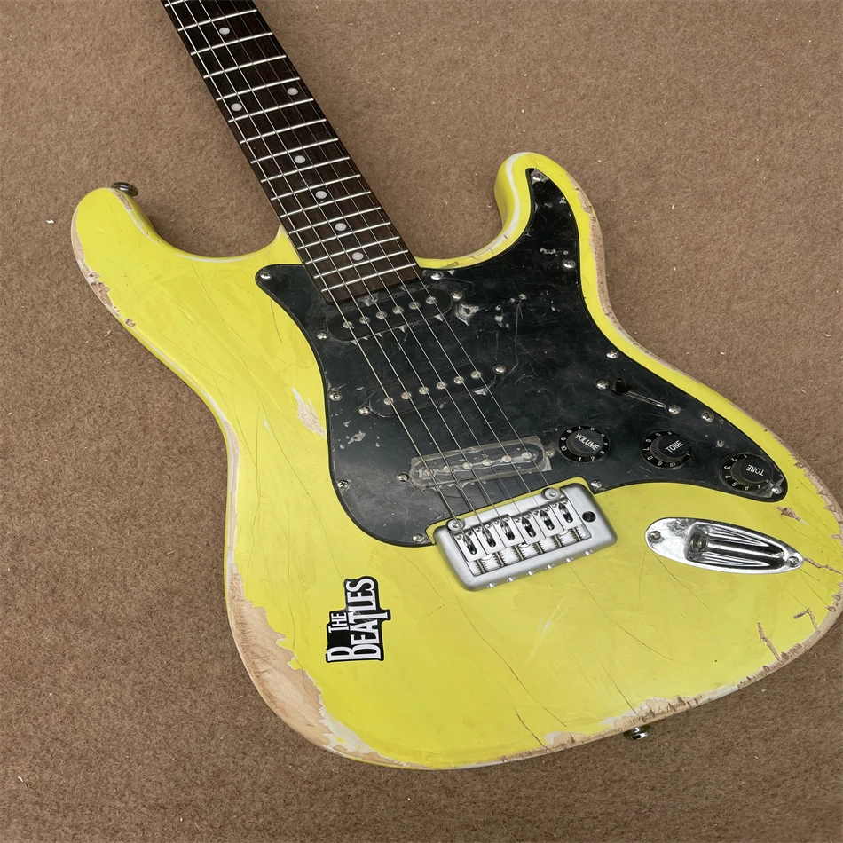 High quality antique make old electric guitar, handmade, yellow, silver hardware, free shipping 
High quality antique make old electric guitar, handmade, yellow, silver hardware, free shipping