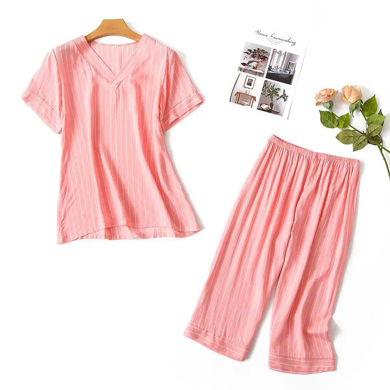 2PCS Casual Sweet Nightwear Cherry Print Women V-neck Pajamas Sets Elastic Waist Sleepwear Pyjamas Striped Pijamas Lounge Suits
2PCS Casual Sweet Nightwear Cherry Print Women V-neck Pajamas Sets Elastic Waist Sleepwear Pyjamas Striped Pijamas Lounge Suits