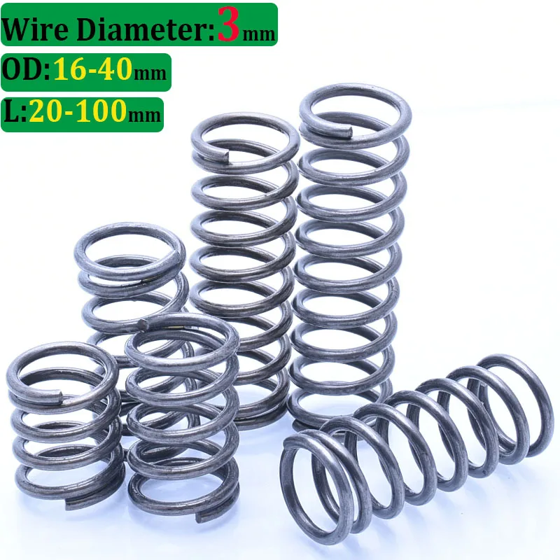 Стальная пружина сжатия 3 мм, 16-40 мм х 20-100 мм
Стальная пружина сжатия 3 мм, 16-40 мм х 20-100 мм