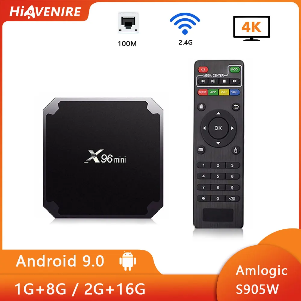 

ТВ-приставка X96 Mini на Android 9,0, с 4-ядерным процессором Amlogic S905W, поддержкой Wi-Fi 2,4 ГГц