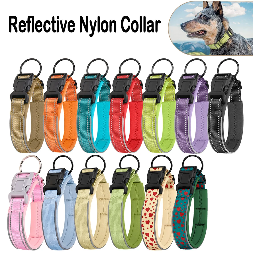 

Reflective Nylon Dog Collar Adjustable Medium To Large Pet Collar with Neoprene Lining and Alloy Ring Dog Collar Dog Accessories