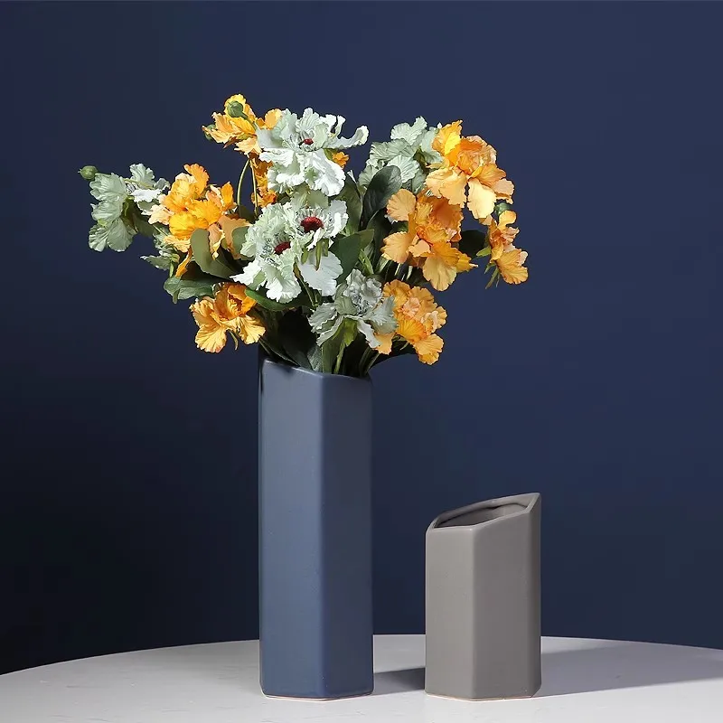 

Шестигранная керамическая ваза в скандинавском стиле с цветами, горшок, домашний декор, украшение для комнаты, офиса, кабинета, гостиной, обеденного стола, интерьерная ваза