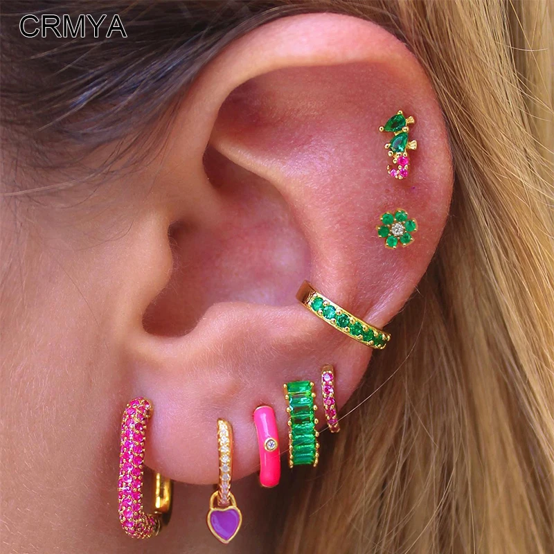 

CRMYA Copper Gold Plated Earring Set For Women Color CZ Zircon Piercing Clip Hoop Dangle Earrings For Women Jewelry Wholesale