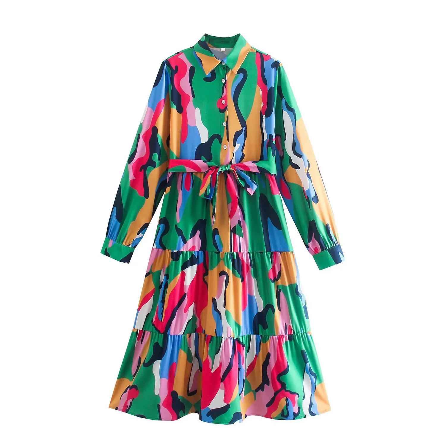 C Women Slash Long Sleeve Midi Dress Green Print Shirt Dress Office Ladies For Fashionable
C Women Slash Long Sleeve Midi Dress Green Print Shirt Dress Office Ladies For Fashionable