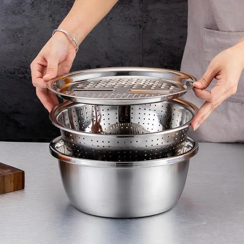 1pcs Multifunctional Stainless Steel Basin Set Fruit Vegetable Bracket Drain Basin Grater Basin Kitchen Gadget Vegetable Tools
1pcs Multifunctional Stainless Steel Basin Set Fruit Vegetable Bracket Drain Basin Grater Basin Kitchen Gadget Vegetable Tools