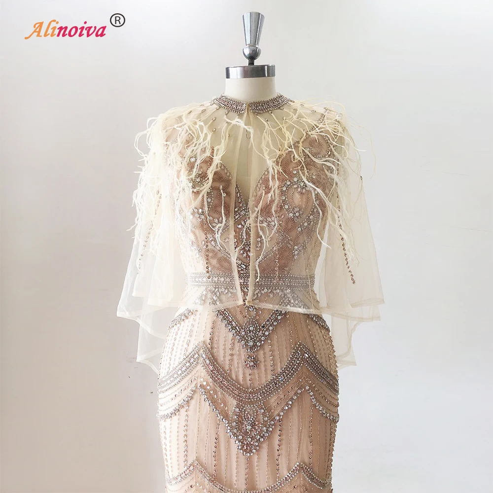 Luxury Mermaid Evening Night Dress 2022 V-Neck Beads Handmade Formal Prom Wedding Party Gowns with Shawl Yarn Feathers Prom Dres
Luxury Mermaid Evening Night Dress 2022 V-Neck Beads Handmade Formal Prom Wedding Party Gowns with Shawl Yarn Feathers Prom Dres