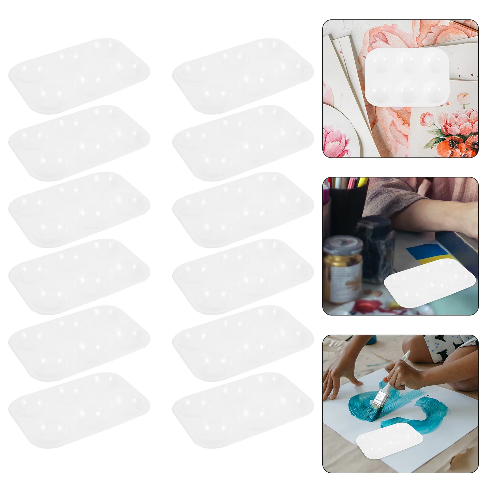 Watercolor Palettes Tray Ink Pigment Tray Makeup Six Hole Mixing Trays for Oil Painting Supplies 12pcs
Watercolor Palettes Tray Ink Pigment Tray Makeup Six Hole Mixing Trays for Oil Painting Supplies 12pcs