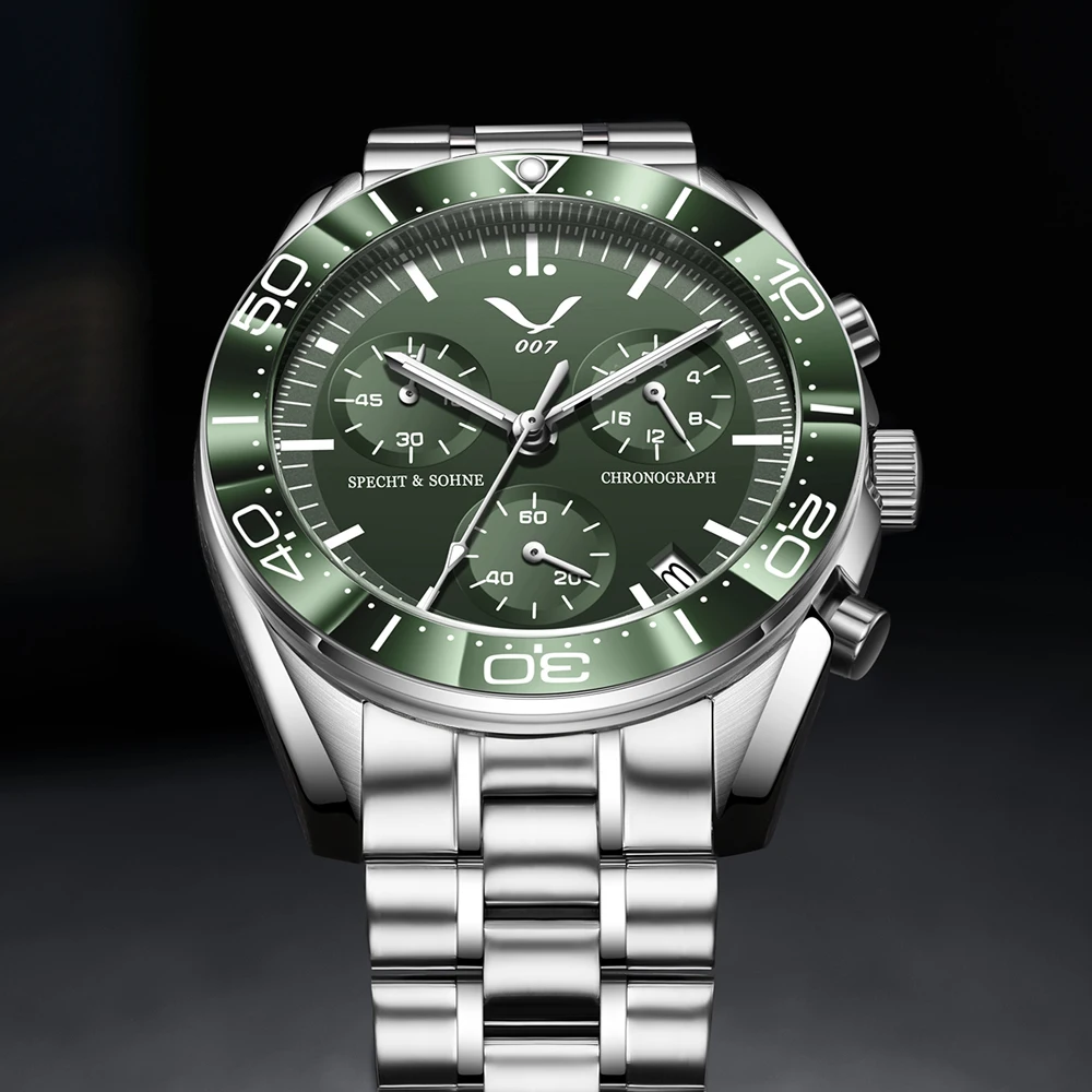 

SPECHT&SOHNE Men's Watches Quartz Wristwatch for Men Japan Chronograph VK68 Movement Stainless Steel Watch Luminous Sapphire 50M