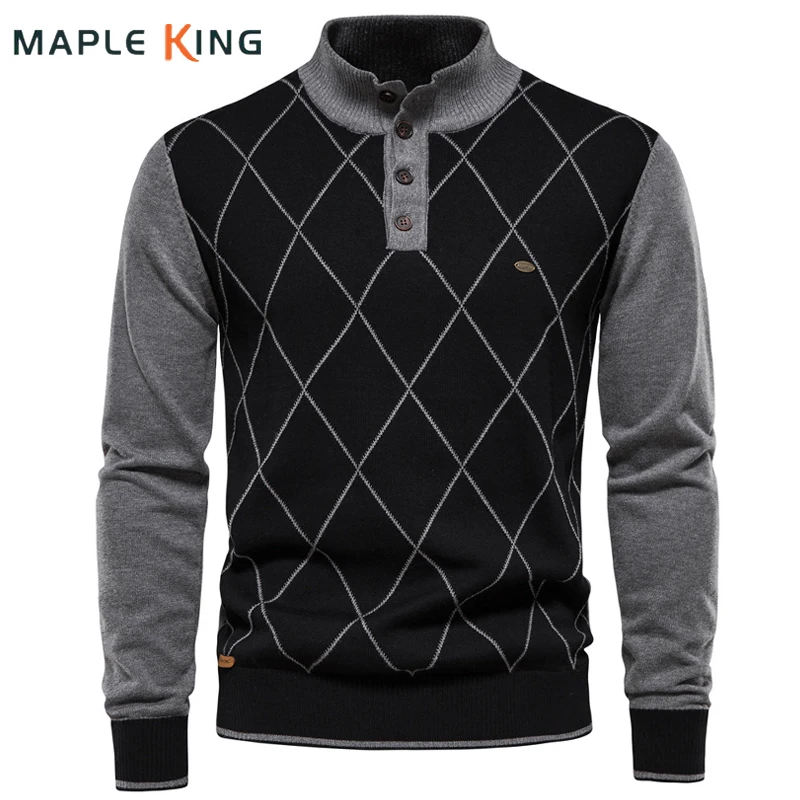 Mens Sweater Hombre Pullover Vinatge Cotton Plaid Patchwork Color Mock Neck Business Knitted Sweater Men Pull Homme Marque Luxe
Mens Sweater Hombre Pullover Vinatge Cotton Plaid Patchwork Color Mock Neck Business Knitted Sweater Men Pull Homme Marque Luxe