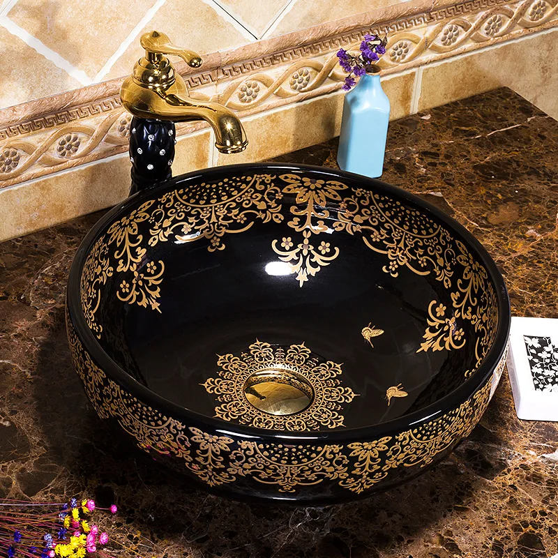 Jingdezhen Ceramic Art Inter-Platform Basin Wash Basin Golden Luxury round Table Basin Washbasin
Jingdezhen Ceramic Art Inter-Platform Basin Wash Basin Golden Luxury round Table Basin Washbasin