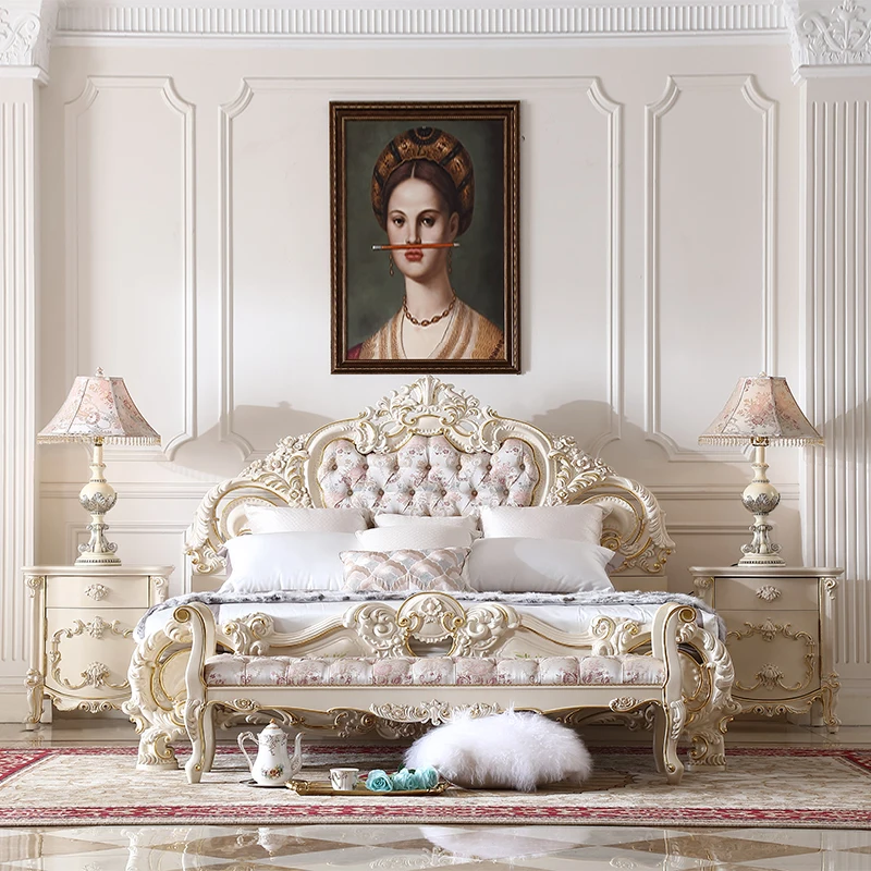 Palace French furniture luxury carved painted double bed European bed 1.8 Princess bed wooden bed P2
Palace French furniture luxury carved painted double bed European bed 1.8 Princess bed wooden bed P2