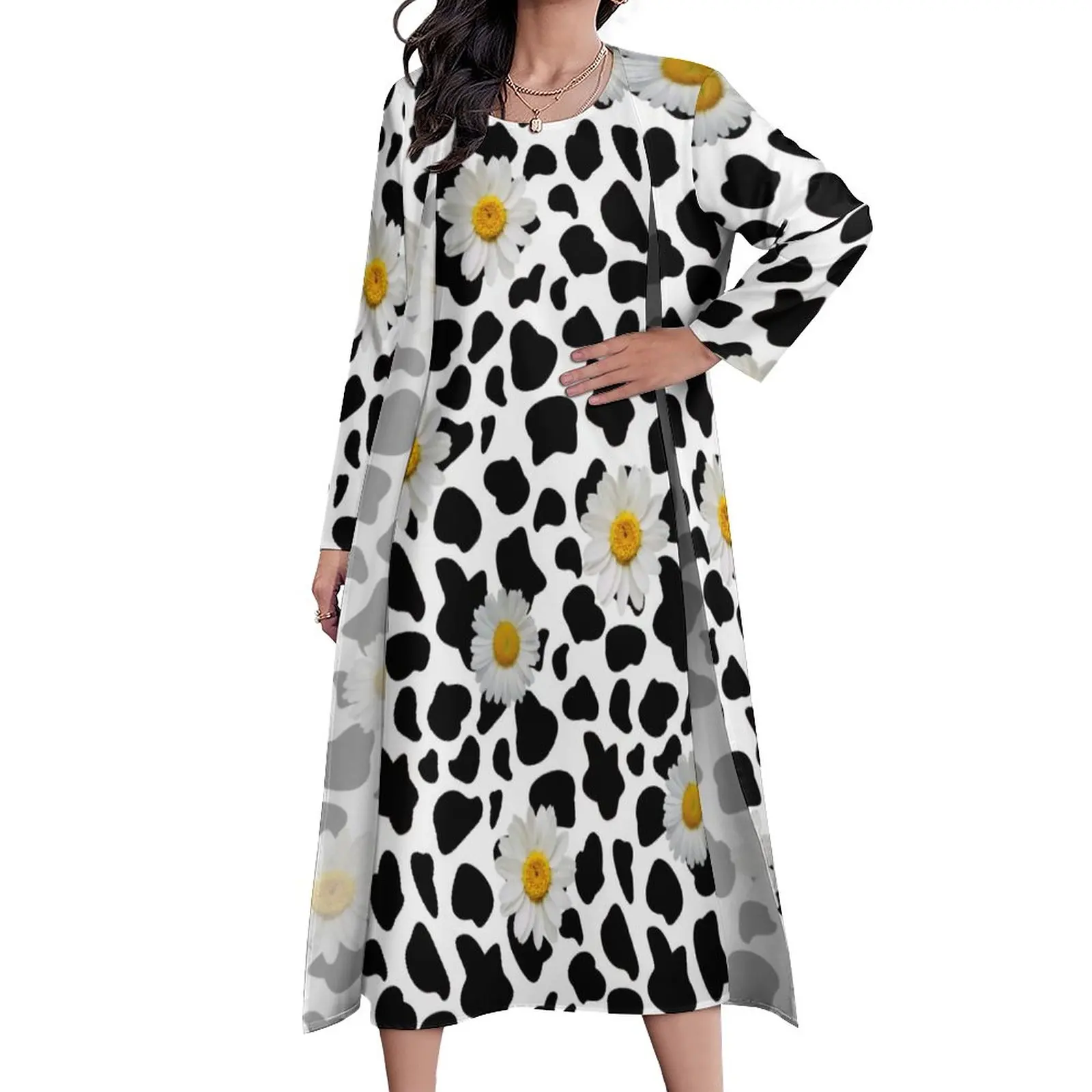 Белое платье-Маргаритка, Пляжное Платье макси с коровьим принтом, корейские модные повседневные длинные платья, женская одежда из двух част... 
Белое платье-Маргаритка, Пляжное Платье макси с коровьим принтом, корейские модные повседневные длинные платья, женская одежда из двух част...