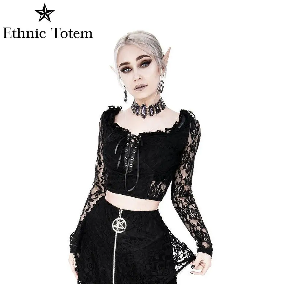 Женская кружевная рубашка с длинным рукавом и V-образным вырезом 
Женская кружевная рубашка с длинным рукавом и V-образным вырезом