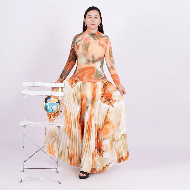 Miyake Style Pleated 2 Pieces Sets Women 2023 Autumn Corn Pleated Long Sleeve T-shirt Loose Plus Size Skirt Casual Party Suit
Miyake Style Pleated 2 Pieces Sets Women 2023 Autumn Corn Pleated Long Sleeve T-shirt Loose Plus Size Skirt Casual Party Suit