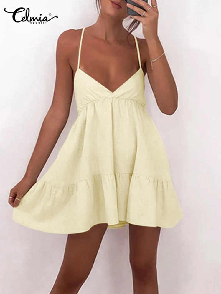 Celmia Sexy Spaghetti Straps Dress Women Fashion V Neck Waisted Ruffled Hem Short Sundress Elegant Summer Sleeveless Beach Robes
Celmia Sexy Spaghetti Straps Dress Women Fashion V Neck Waisted Ruffled Hem Short Sundress Elegant Summer Sleeveless Beach Robes