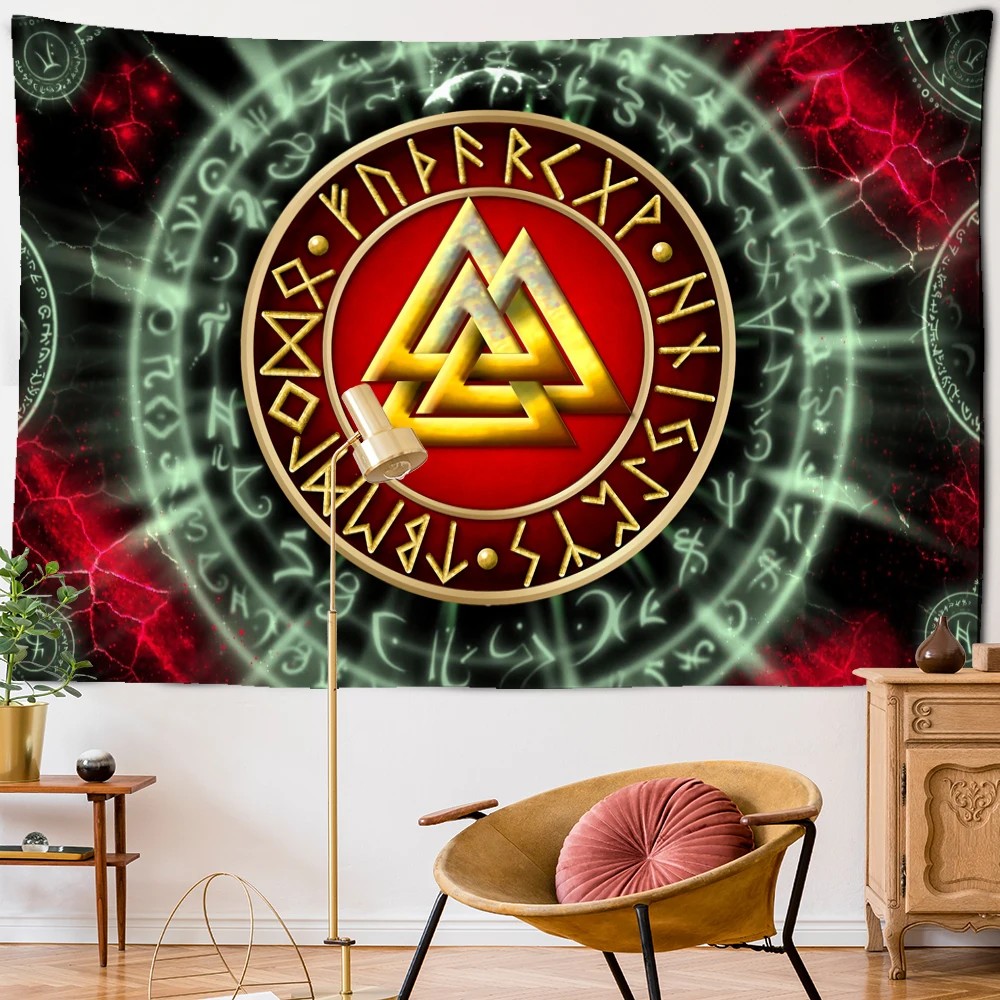 

Psychedelic Rune Tapestry Wall Hanging Witchcraft Good Luck Hippie Tapiz Mystery Aesthetics Room Home Decor