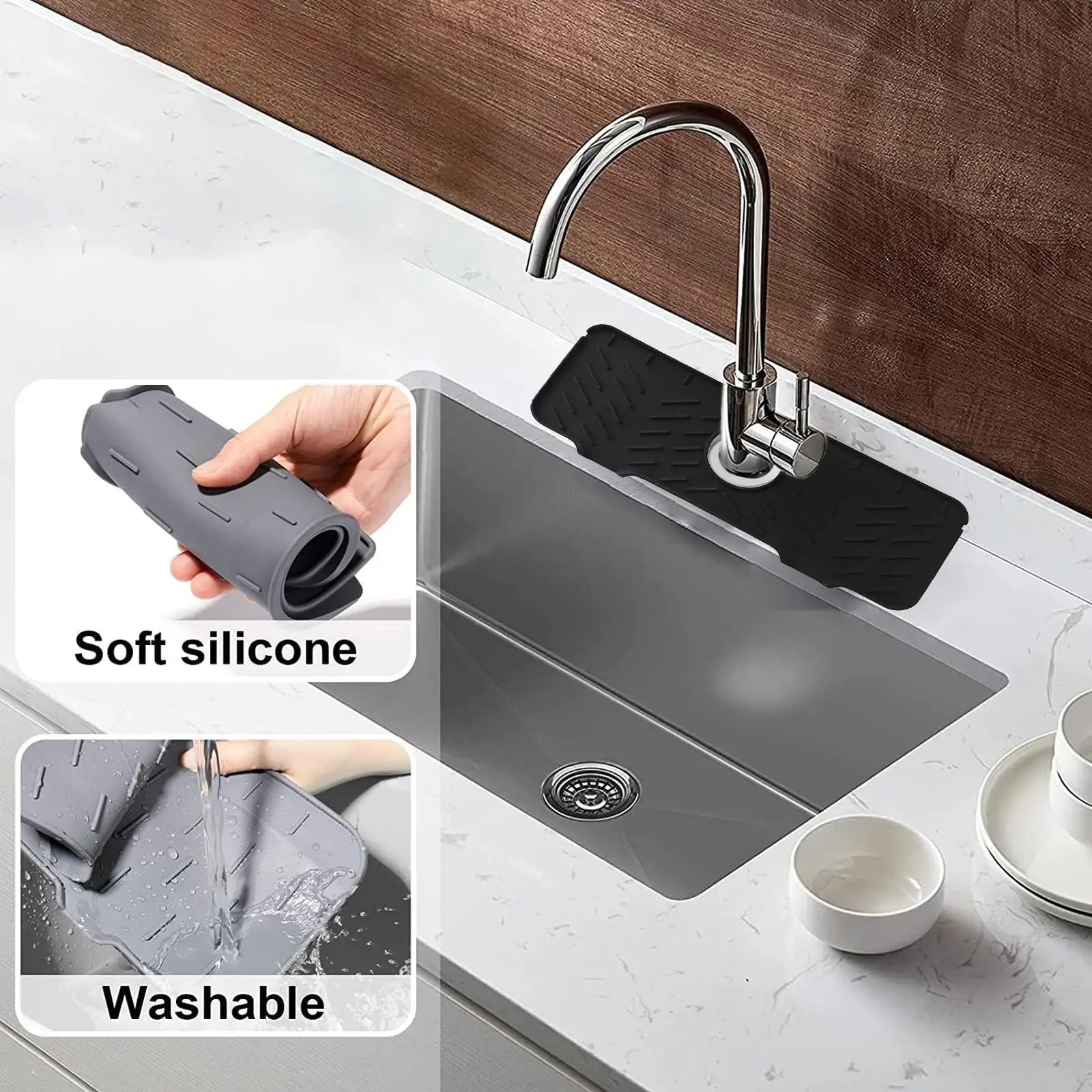 Faucet Silicone Drain Pad Kitchen And Bathroom Cleaning Tool Sink Splash Guard Black Grey Washstand Drainage Mat Home Decoration
Faucet Silicone Drain Pad Kitchen And Bathroom Cleaning Tool Sink Splash Guard Black Grey Washstand Drainage Mat Home Decoration