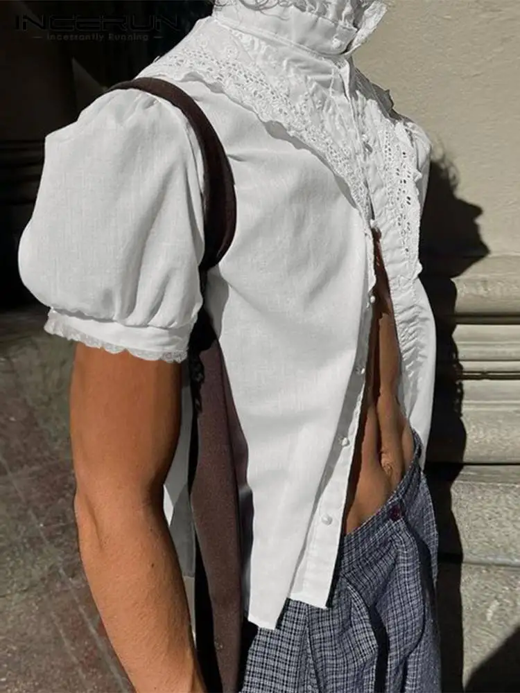 Men Shirt Solid Color Stand Collar Lace 2022 Personality Puff Short Sleeve Camisa Streetwear Fashion Casual Men Clothing INCERUN
Men Shirt Solid Color Stand Collar Lace 2022 Personality Puff Short Sleeve Camisa Streetwear Fashion Casual Men Clothing INCERUN
