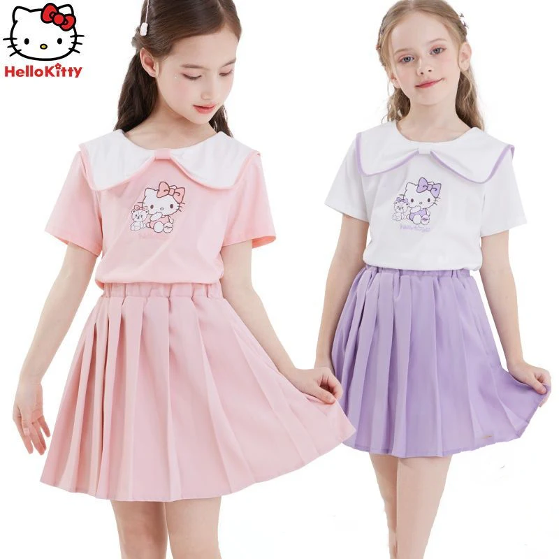 Sanrioed Hellokittys милый комплект для девочек Jk Детская летняя футболка с коротким рукавом Новинка из двух частей плиссированная юбка в студенческом стиле
Sanrioed Hellokittys милый комплект для девочек Jk Детская летняя футболка с коротким рукавом Новинка из двух частей плиссированная юбка в студенческом стиле