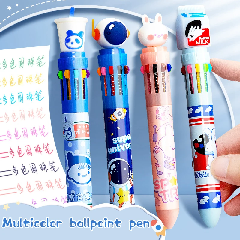 

8/10 Colors Cartoon Astronaut Rabbit Mechanical Ballpoint Pen Multicolored Pens Colorful Refill Cute School Office Writing Suppl