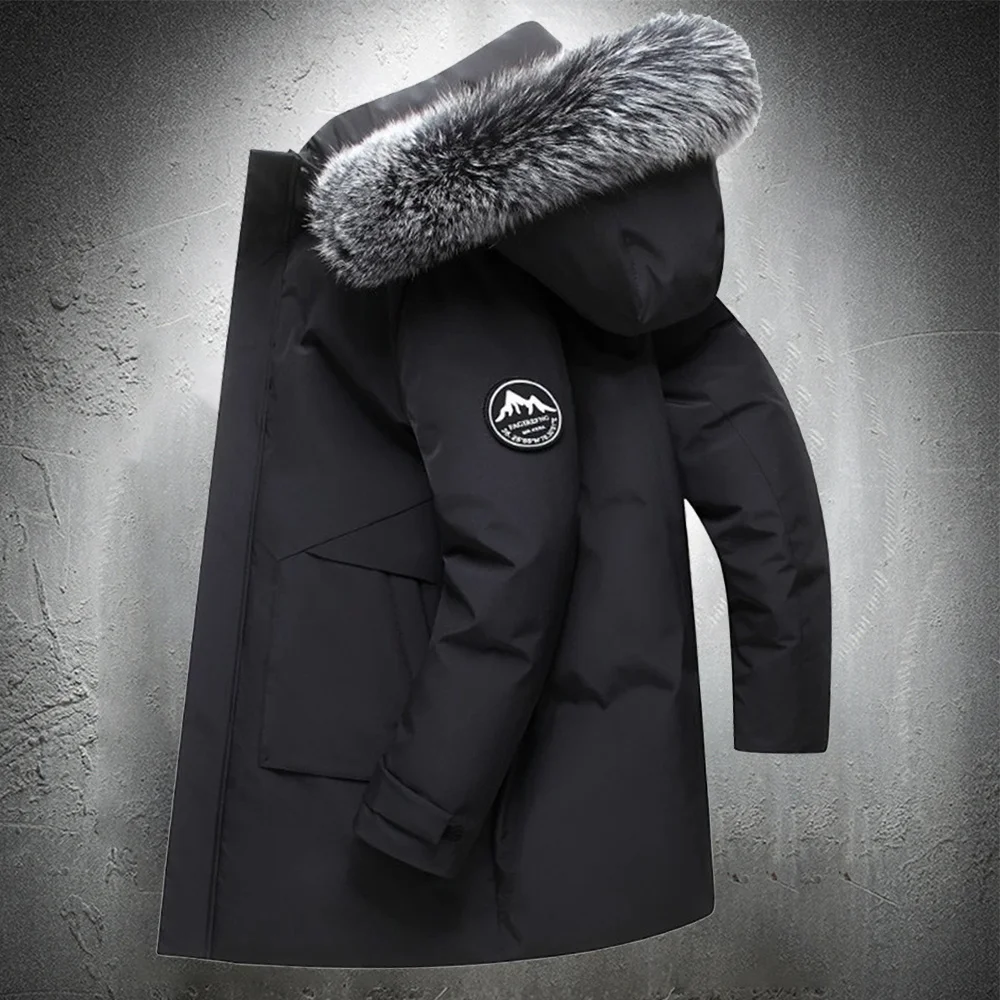 

Doudoune Longue à Col En Fourrure Pour Homme, Parka D'hiver, Vêtement D'extérieur, Pardessus Épais, Long, à La Mode, Par Temps