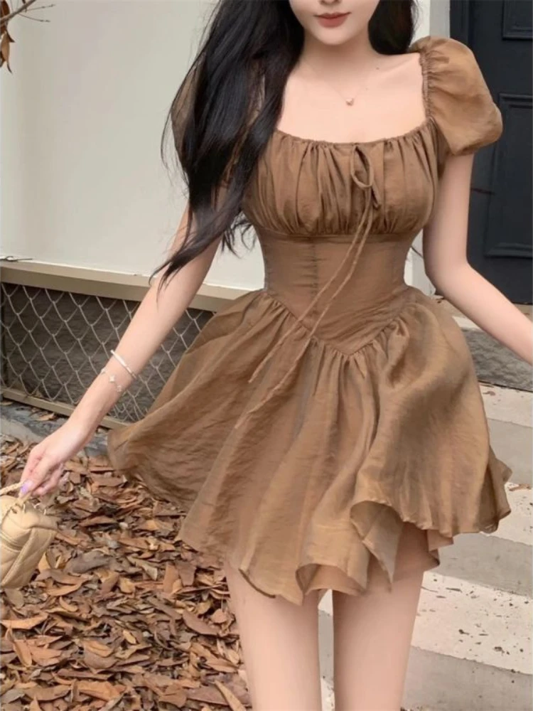 Elegant Summer Sexy Dress Women Streetwear Korean Fashion Brown Party Mini Dresses Puff Sleeve Square Collar Sundress
Elegant Summer Sexy Dress Women Streetwear Korean Fashion Brown Party Mini Dresses Puff Sleeve Square Collar Sundress