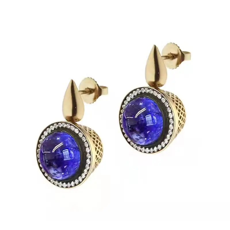 Fashion Metal Gold Plated Hand Carved Pattern Inlaid Dark Blue Stone 925 Silver Post Women's Drop Earrings
Fashion Metal Gold Plated Hand Carved Pattern Inlaid Dark Blue Stone 925 Silver Post Women's Drop Earrings