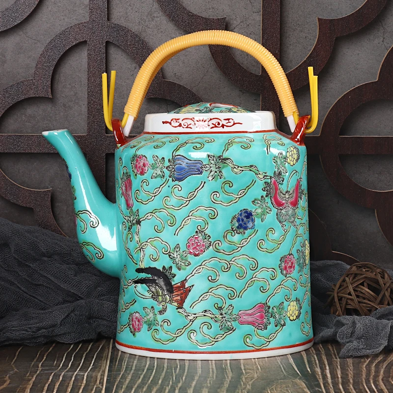 

Jingdezhen Ceramic Tea Set Hand-painted Pastel Melon Butterfly Cold Water Kettle Hot Water Kettle Lifting Beam Teapot