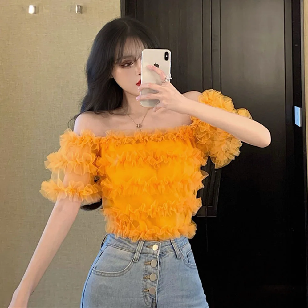 Pleated Ruffles Chiffon Shirt Summer Korean Slim Off Shoulder Short Sleeve Top Solid White Yellow Sexy Crop Top Bodycon Blouse
Pleated Ruffles Chiffon Shirt Summer Korean Slim Off Shoulder Short Sleeve Top Solid White Yellow Sexy Crop Top Bodycon Blouse