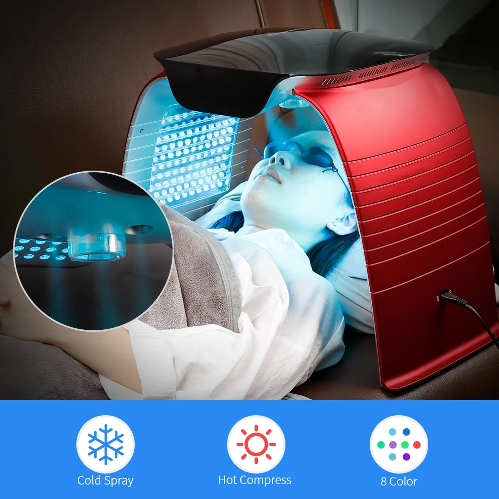 

4-IN-1 LED Photon Machine Salon 8 LED Colors Mask Cold Nano Spray Moisturizing Hot Compress UV Light Absorb Ca+ SkinRejuvenation
