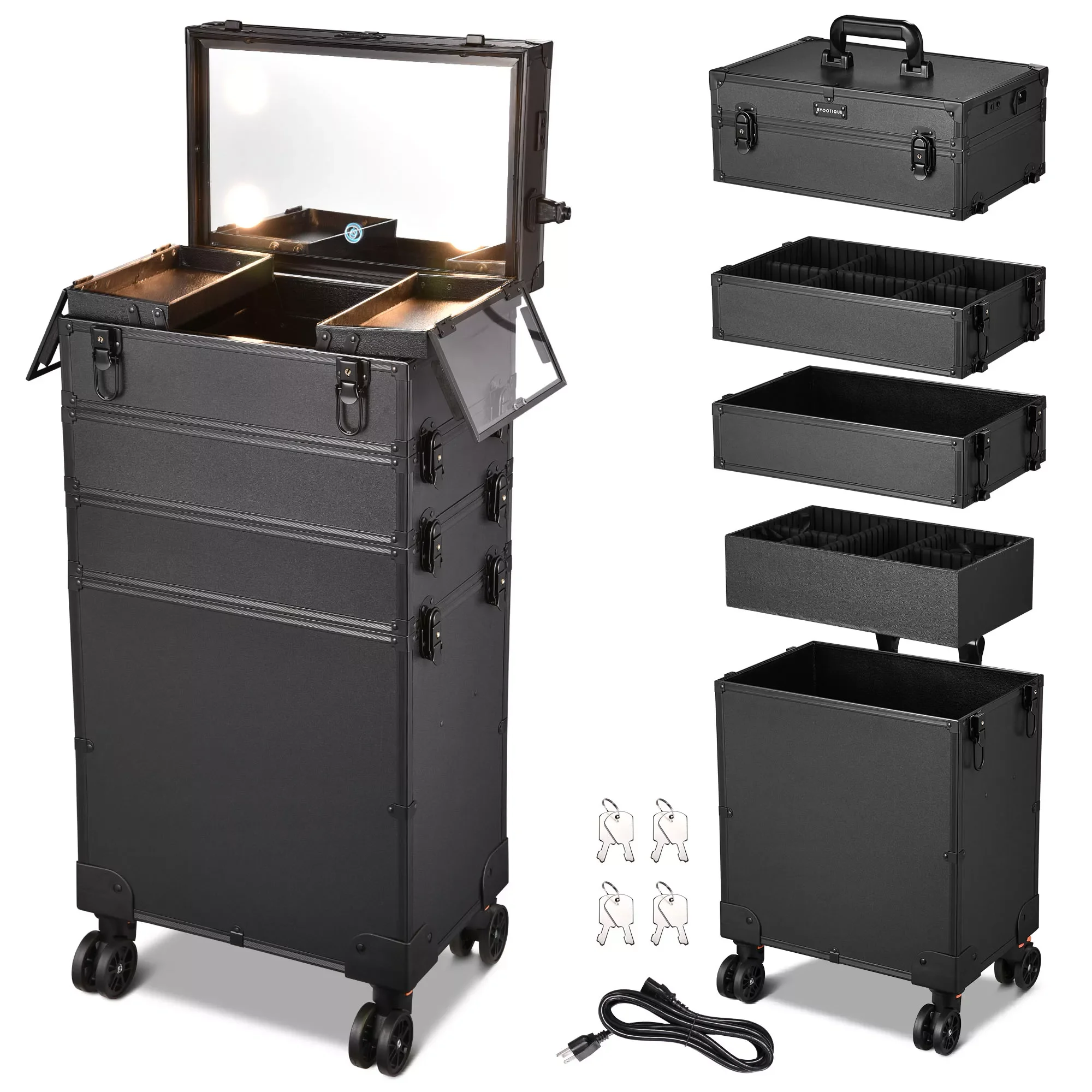 Byootique 4in1 Rolling Makeup Train Case LED Lighted Mirror Cosmetic Box Storage
Byootique 4in1 Rolling Makeup Train Case LED Lighted Mirror Cosmetic Box Storage