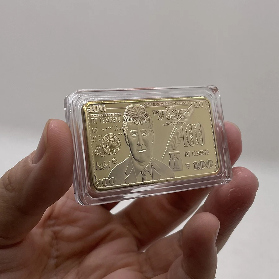 America Donald Trump Gold Plated Bullion Bar US President 100 Dollar Gold Bar Original Currency Souvenir Gift
America Donald Trump Gold Plated Bullion Bar US President 100 Dollar Gold Bar Original Currency Souvenir Gift