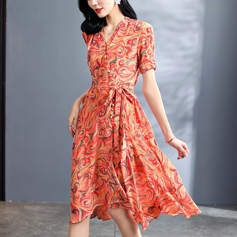 Summer Dresses for Women 2022 Chic and Elegant Woman Dress V-neck Short Sleeve 100% Real Silk A-line Women's Fashion Long Dress
Summer Dresses for Women 2022 Chic and Elegant Woman Dress V-neck Short Sleeve 100% Real Silk A-line Women's Fashion Long Dress