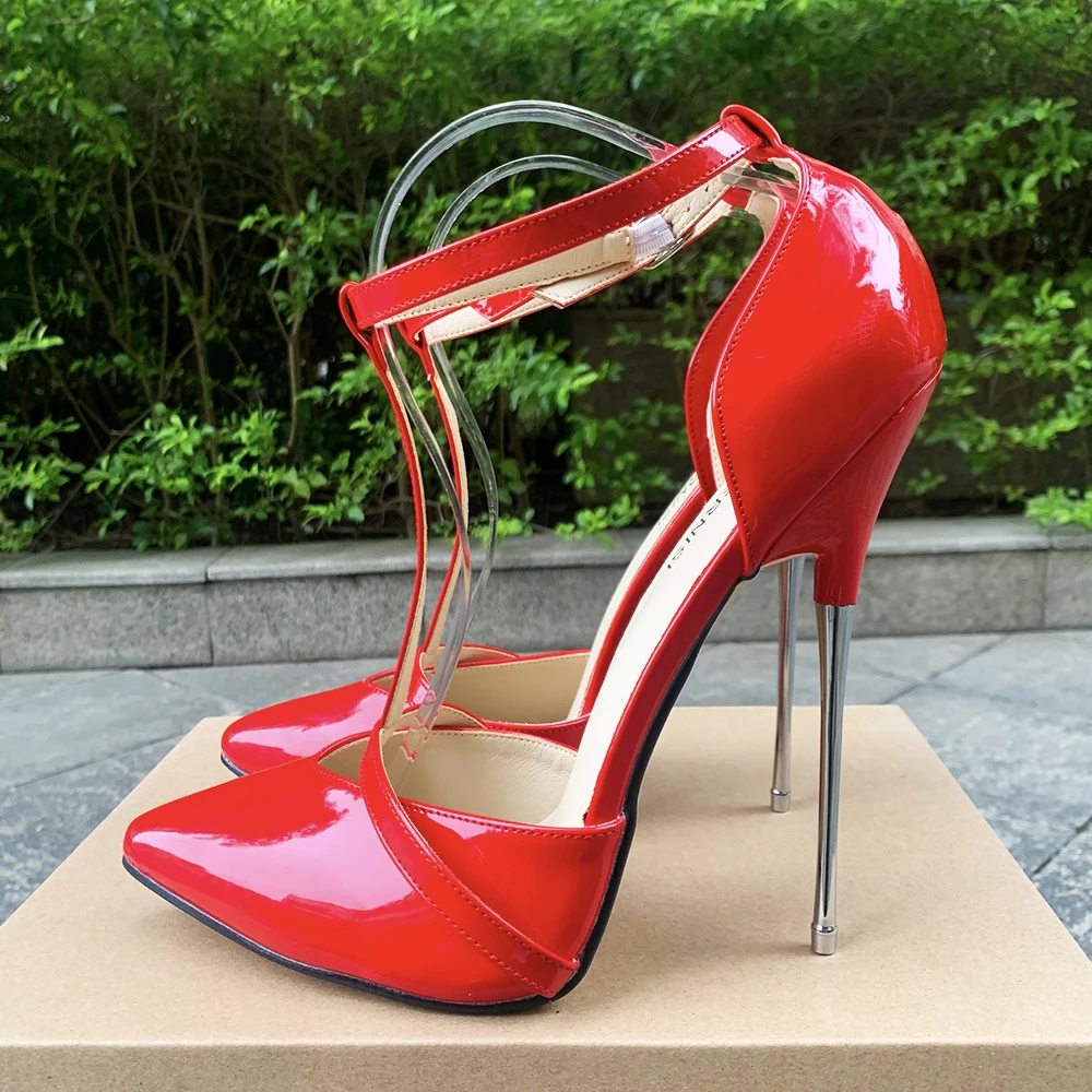 

Туфли женские на очень высоком каблуке 16 см, пикантные красные туфли-лодочки с ремешком на щиколотке, обувь для костюмированной вечеринки для геев, трансформер «Drag Queen», унисекс, размер 46