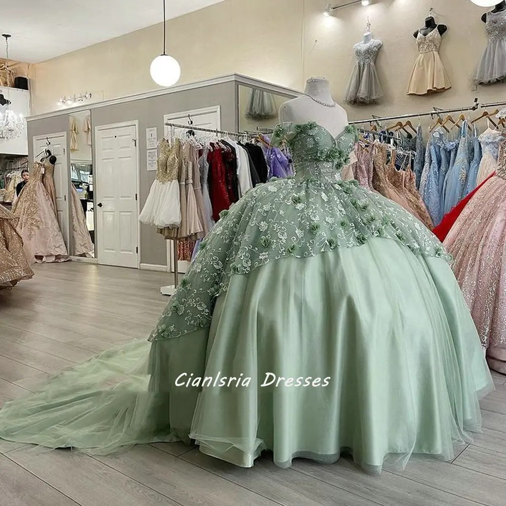 Mint Green Floral Lace Handmade Flowers Quinceanera Dresses Ball Gown Off The Shoulder Tiered Corset For Sweet 15 Girls Party
Mint Green Floral Lace Handmade Flowers Quinceanera Dresses Ball Gown Off The Shoulder Tiered Corset For Sweet 15 Girls Party