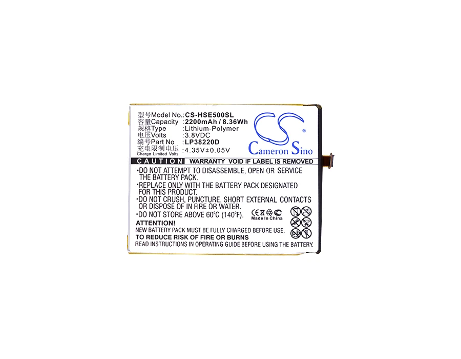 Cameron Sino 2200mAh Battery LP38220D for Hisense HS-E50T, HS-E50T Dual SIM TD-LTE
Cameron Sino 2200mAh Battery LP38220D for Hisense HS-E50T, HS-E50T Dual SIM TD-LTE