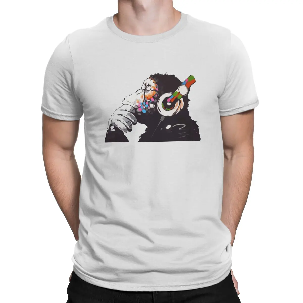 

Graffiti Artist Banksy DJ Monkey Thinker Tshirt Homme Men's Clothing Blusas T Shirt For Men