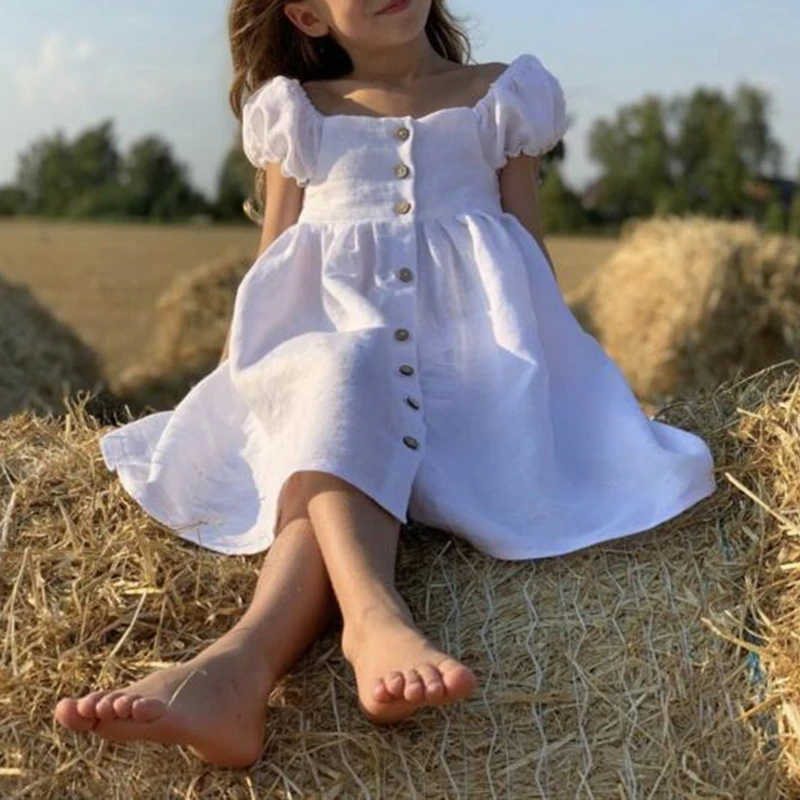 Puff Sleeve Summer Kids Baby Girls Dresses Linen Cotton Casual A-line Dress Children Clothes
Puff Sleeve Summer Kids Baby Girls Dresses Linen Cotton Casual A-line Dress Children Clothes
