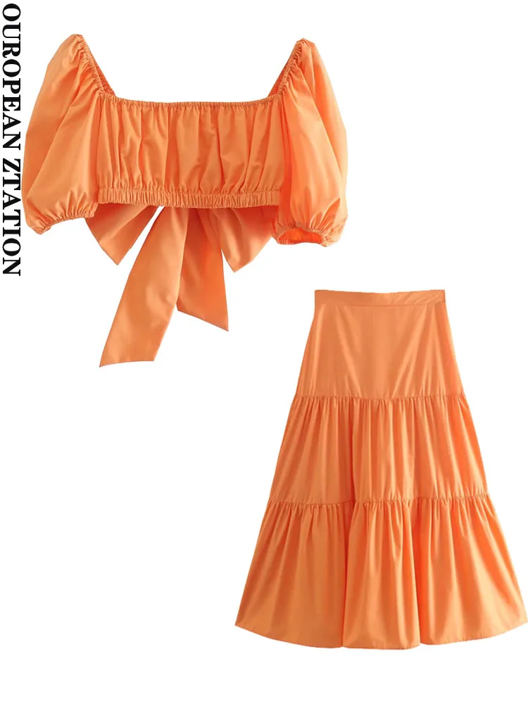 PAILETE Women 2022 fashion backless with tied bow crop blouses and high waist zipper midi skirts female two pieces sets mujer
PAILETE Women 2022 fashion backless with tied bow crop blouses and high waist zipper midi skirts female two pieces sets mujer