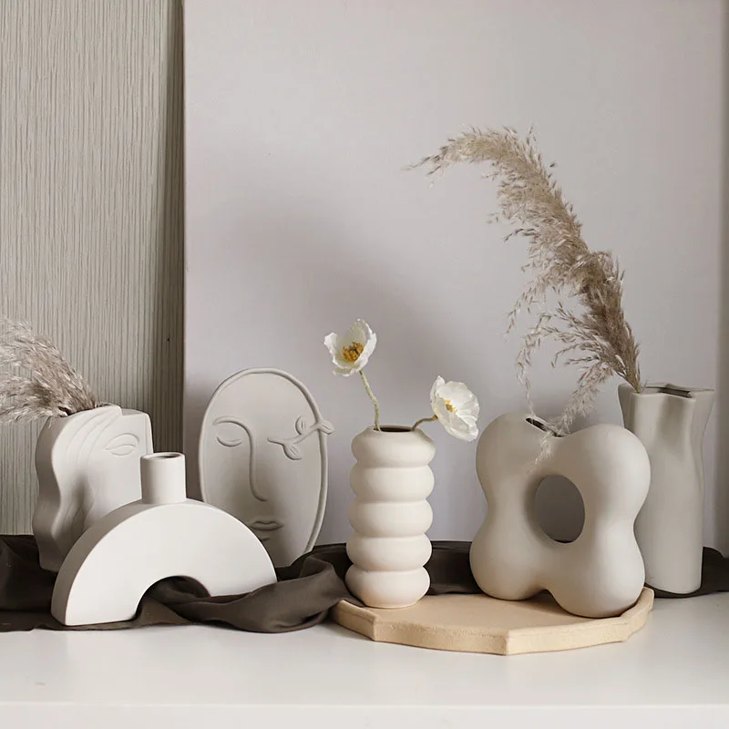 

Скандинавская Минималистичная овальная белая керамическая ваза абстрактной геометрической формы/ваза для цветов в стиле ваби Саби скандинавского стиля