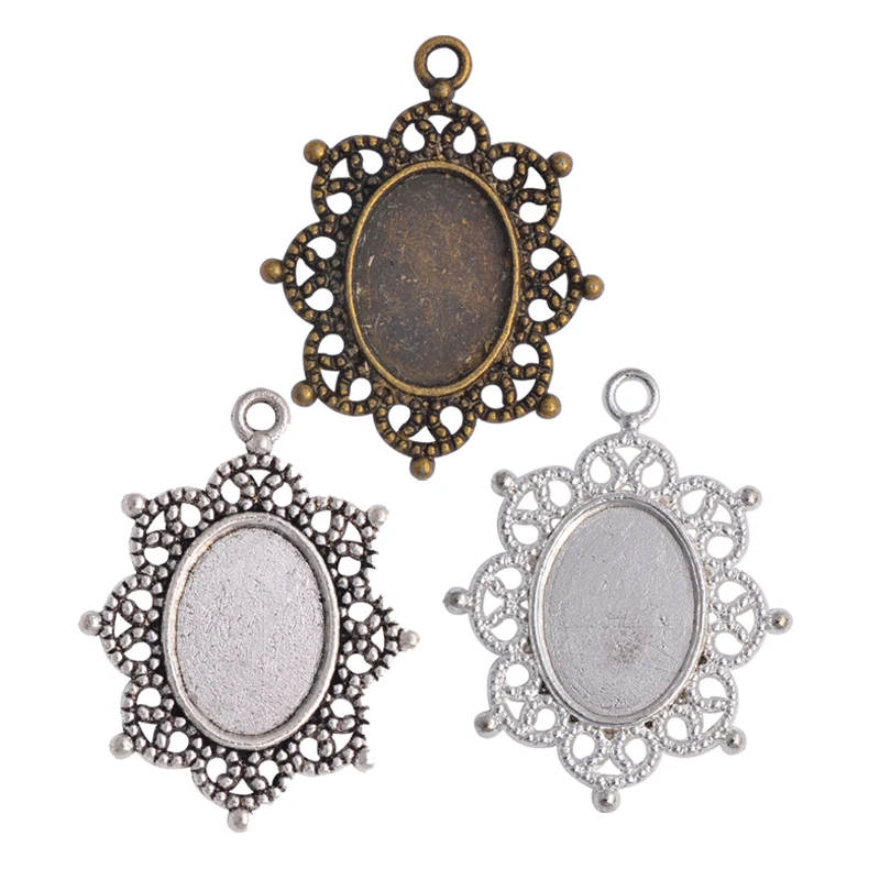 Vintage 10pcs/lot Fit 10x14mm Oval Glass Cabochon Base Pendant Setting Trays For Pendant Necklace DIY Jewelry Making Findings
Vintage 10pcs/lot Fit 10x14mm Oval Glass Cabochon Base Pendant Setting Trays For Pendant Necklace DIY Jewelry Making Findings