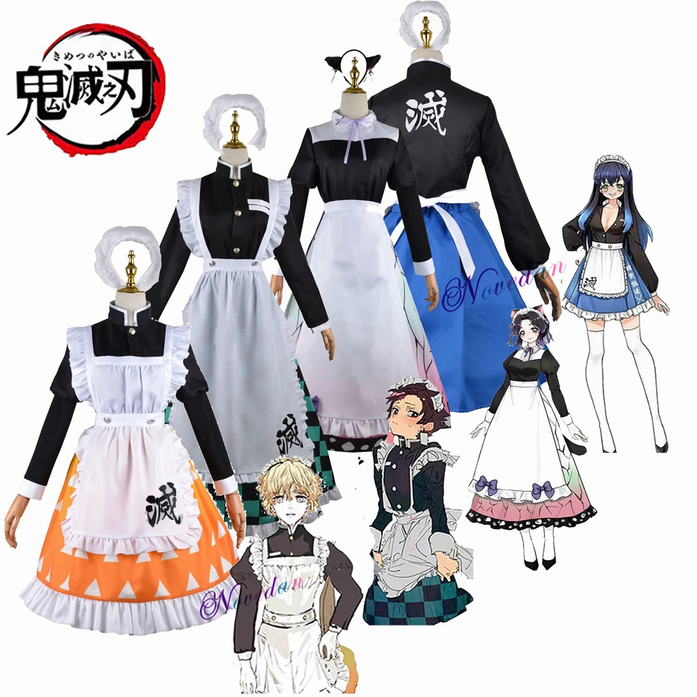 

Anime Demon Slayer Shinobu Zenitsu Inosuke Kamado Tanjirou Female Kimono Maid Outfit Cosplay Costume Halloween Lolita Sexy Dress