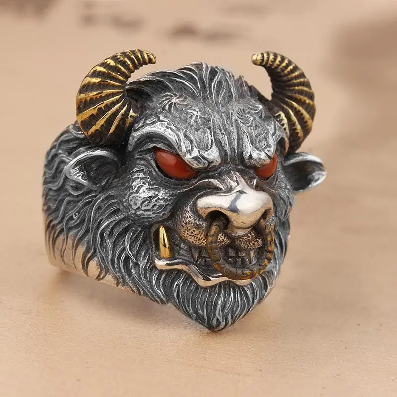 Vintage Domineering Fashion Handmade Oxhead Ring Thai Silver Ring Open Mouth Ring Jewelry Gift 
Vintage Domineering Fashion Handmade Oxhead Ring Thai Silver Ring Open Mouth Ring Jewelry Gift