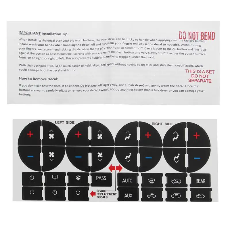 For Chevy Buick SUV Vehicle Car Styling AC Button Repair Car Sticker Kit Car Accessories Automotive Interior Car Exterior
For Chevy Buick SUV Vehicle Car Styling AC Button Repair Car Sticker Kit Car Accessories Automotive Interior Car Exterior