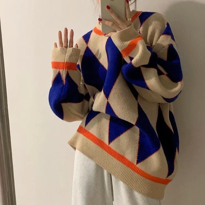 Winter Sweater Women's Diamond Knit Pullover O-neck Loose Women's Oversized Sweater Korean Casual Streetwear Simplee Sweater
Winter Sweater Women's Diamond Knit Pullover O-neck Loose Women's Oversized Sweater Korean Casual Streetwear Simplee Sweater