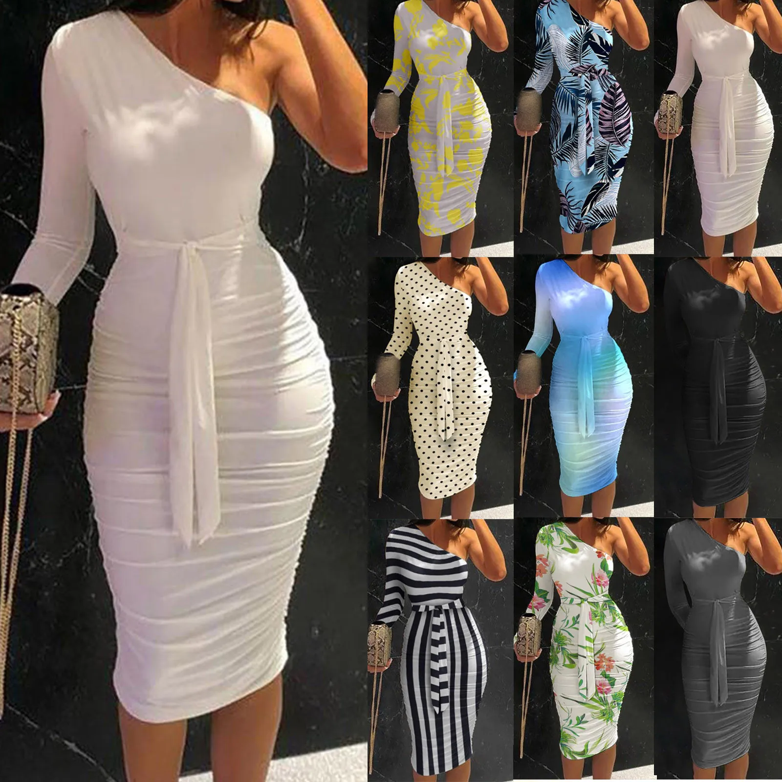 Dresses For Women 2022 Fall Fashion Sexy Dress Body-con One Shoulder Long Sleeve Ruched Wrap Femme Robe
Dresses For Women 2022 Fall Fashion Sexy Dress Body-con One Shoulder Long Sleeve Ruched Wrap Femme Robe